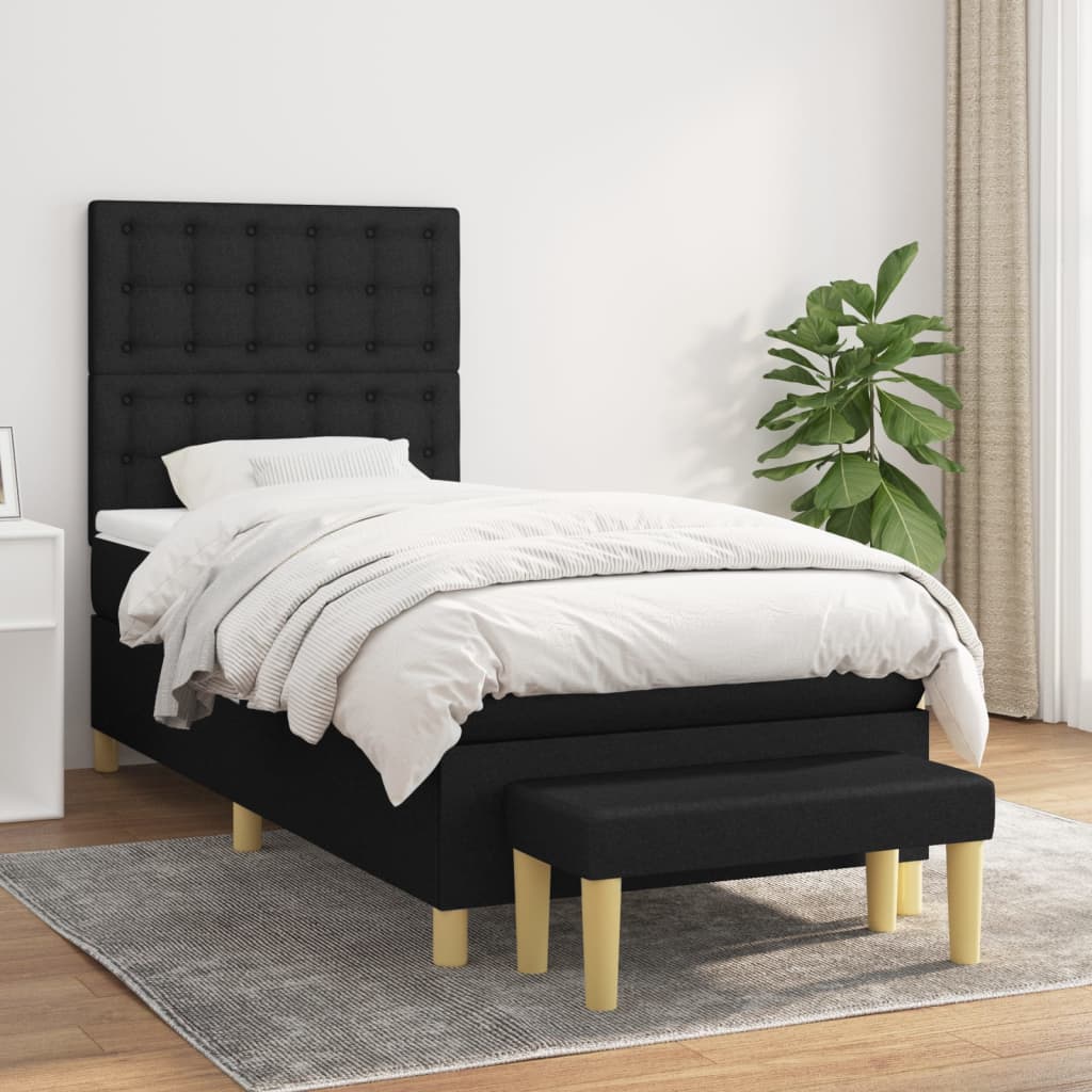 Sommier à lattes de lit avec matelas Noir 90x200 cm Tissu