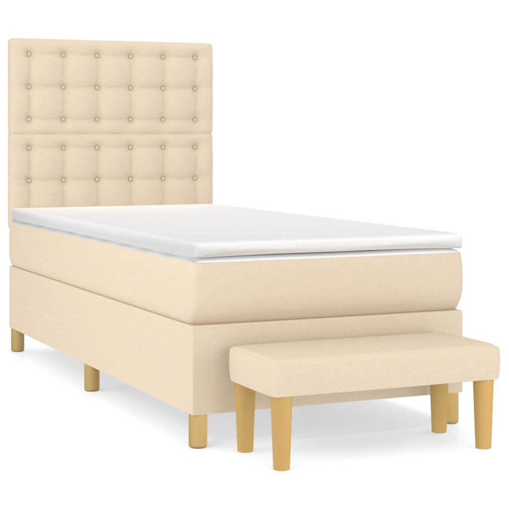 Sommier à lattes de lit avec matelas Crème 90x200 cm Tissu