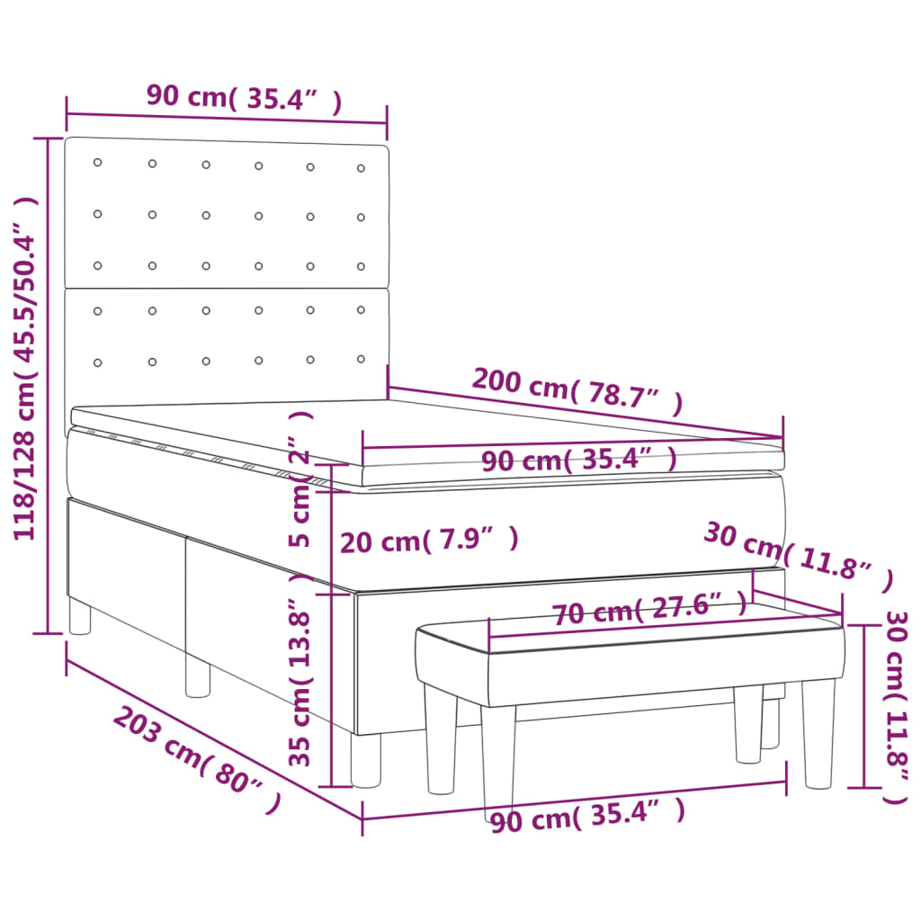 Sommier à lattes de lit avec matelas Crème 90x200 cm Tissu