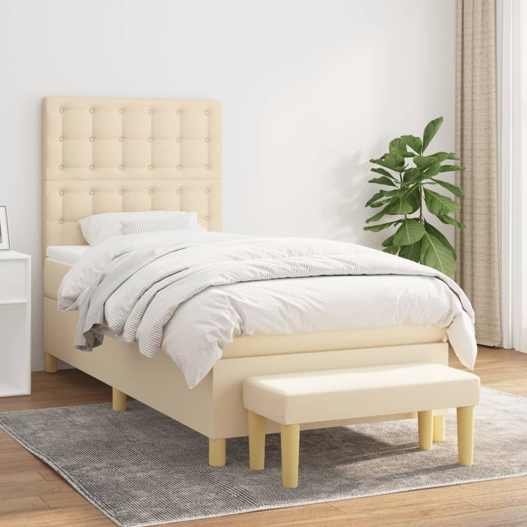 Sommier à lattes de lit avec matelas Crème 90x200 cm Tissu