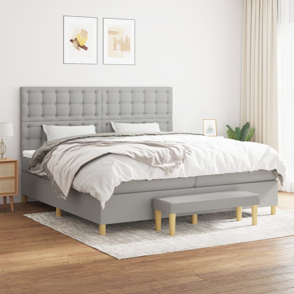 Sommier à lattes de lit avec matelas Gris clair 200x200cm Tissu