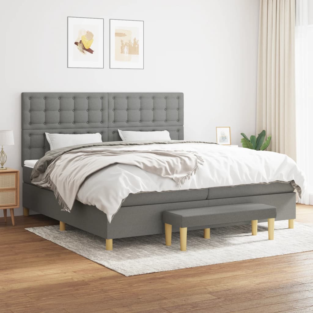 Sommier à lattes de lit avec matelas Gris foncé 200x200cm Tissu