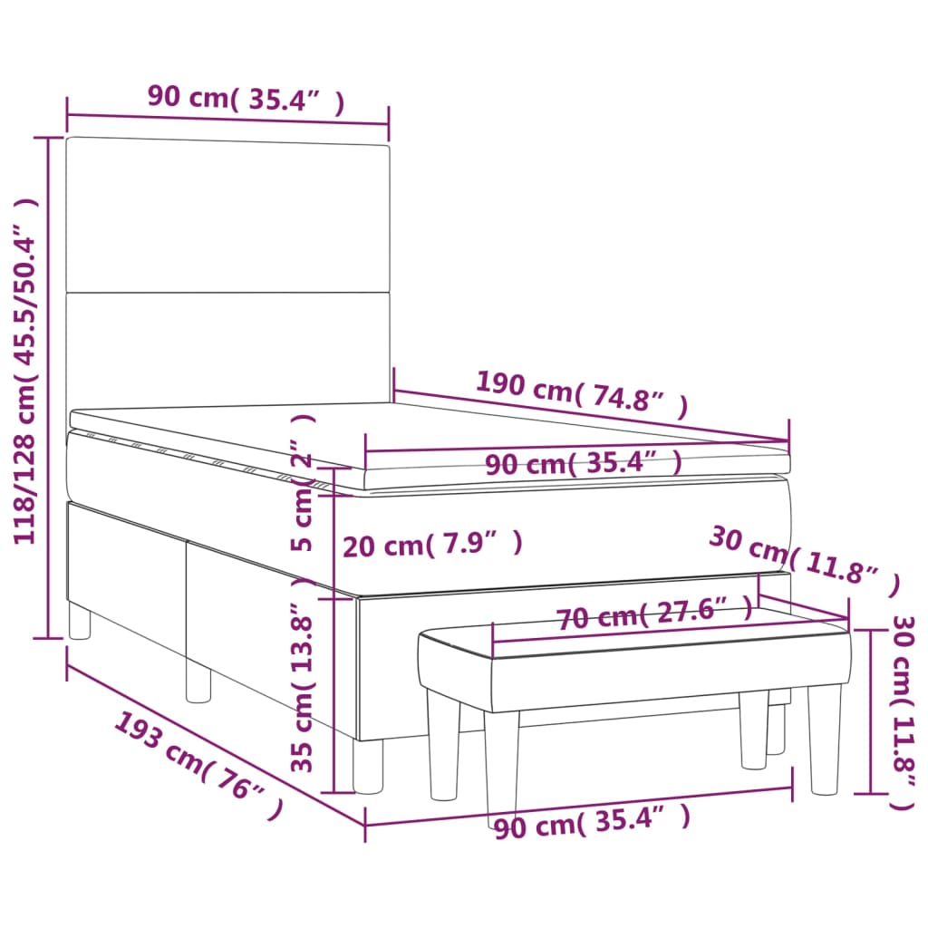 Sommier à lattes de lit avec matelas Gris 90x190 cm Similicuir