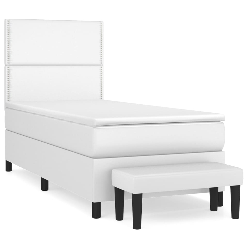 Sommier à lattes de lit avec matelas Blanc 90x200 cm Similicuir