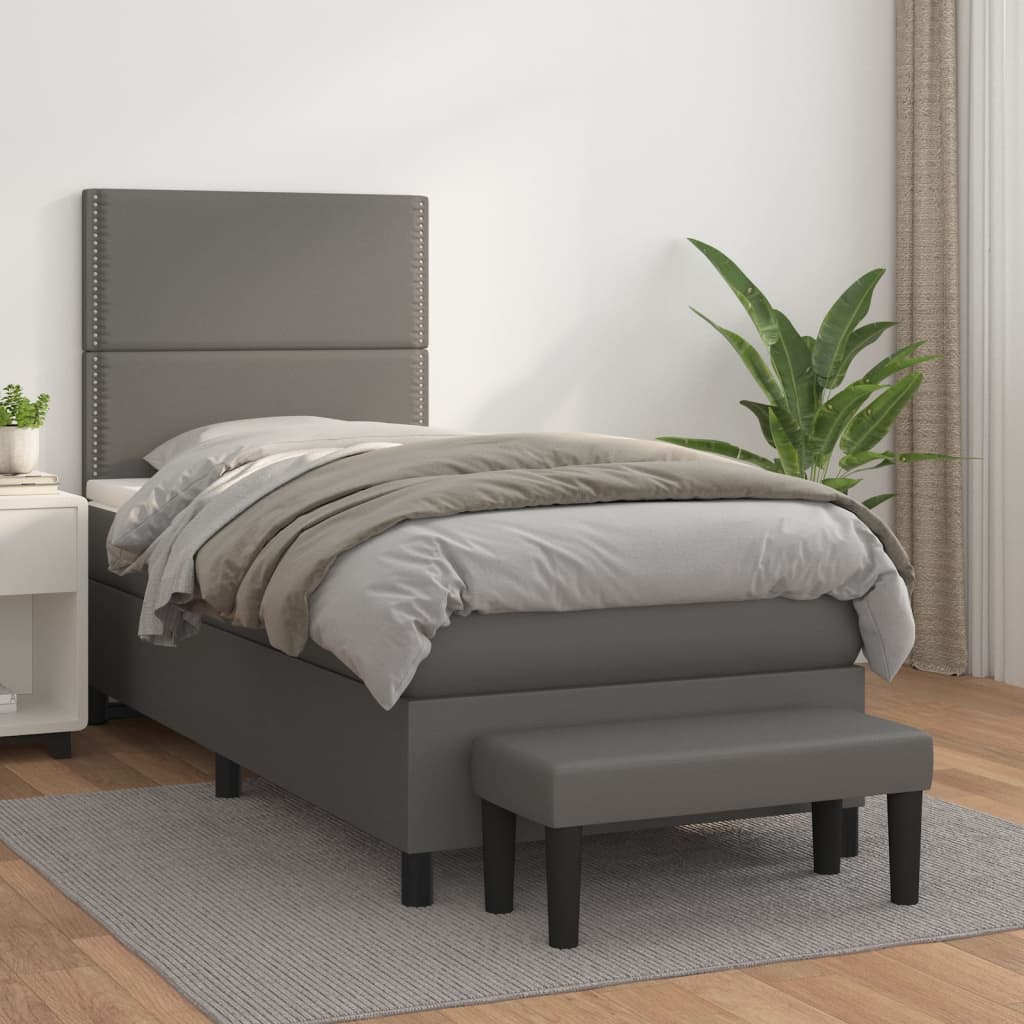 Sommier à lattes de lit avec matelas Gris 90x200 cm Similicuir