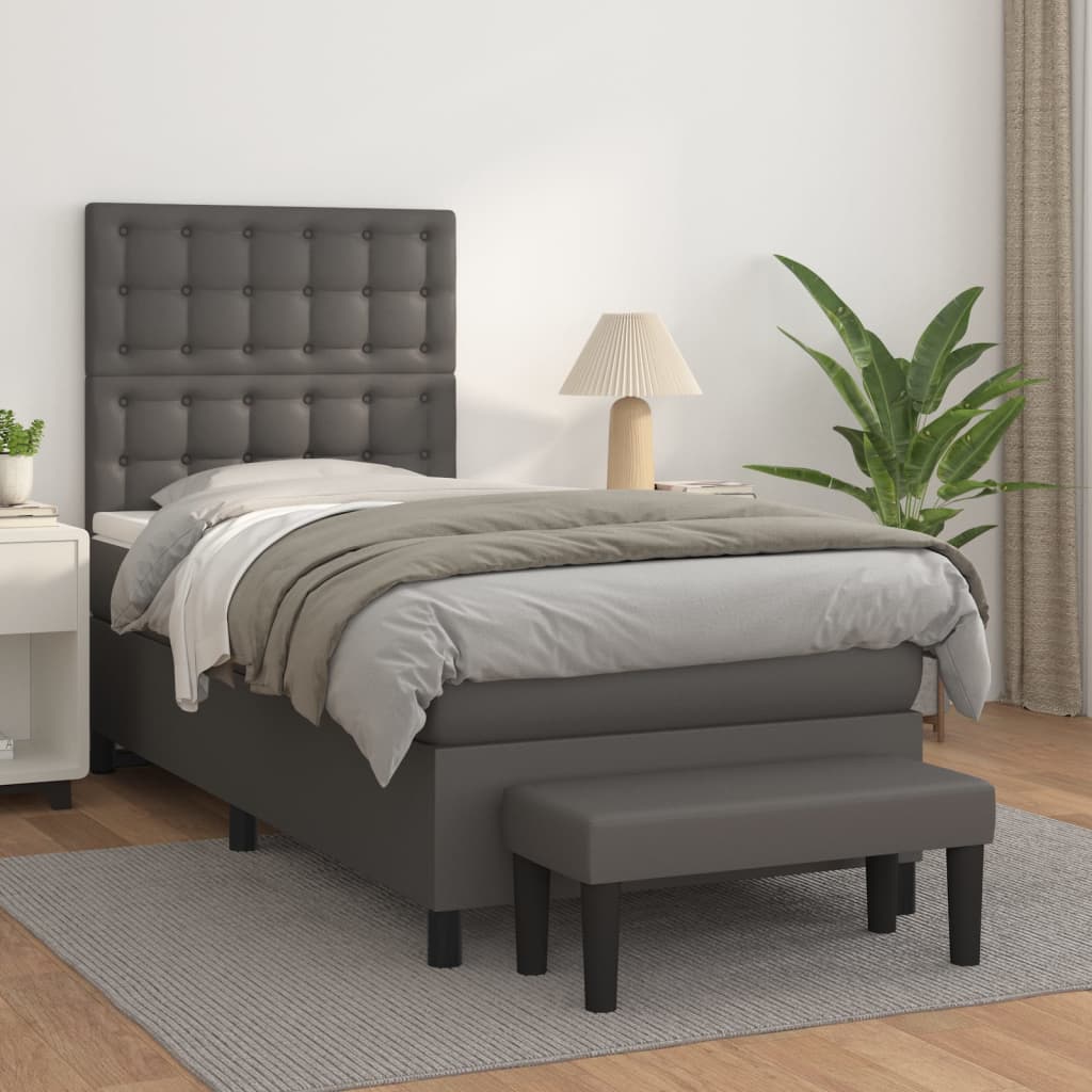 Sommier à lattes de lit avec matelas Gris 90x200 cm Similicuir