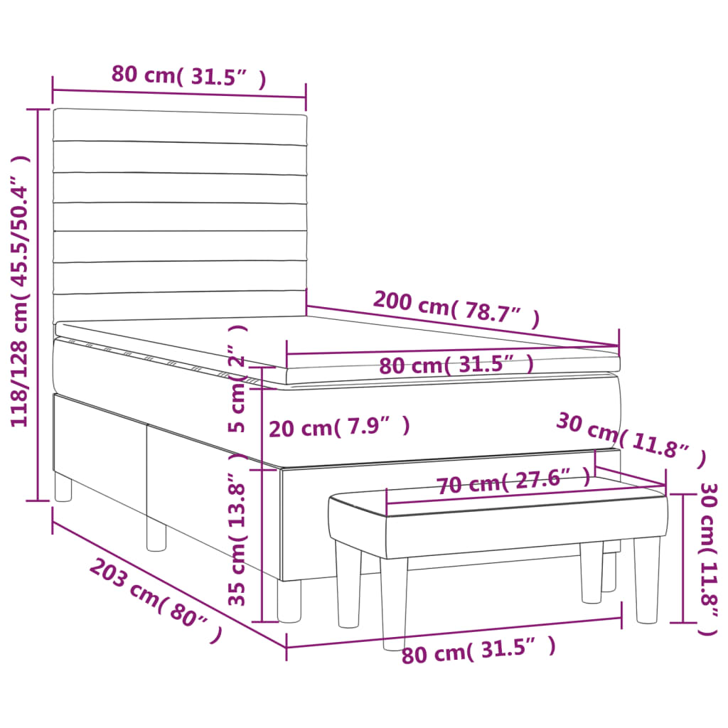 Sommier à lattes de lit et matelas Rose 80x200 cm Velours