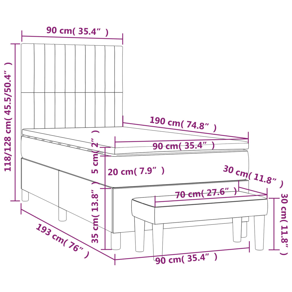 Sommier à lattes de lit avec matelas Rose 90x190 cm Velours