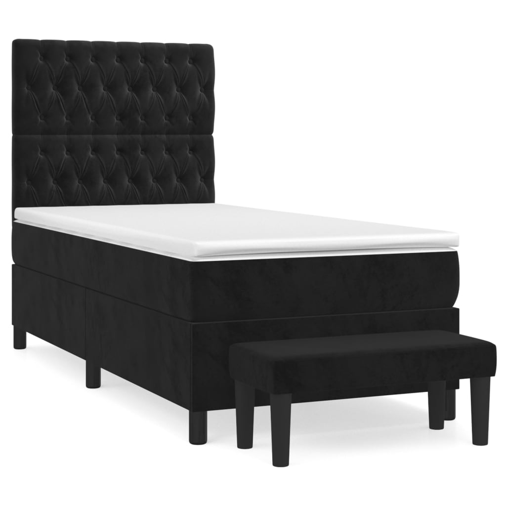 Sommier à lattes de lit avec matelas Noir 90x200 cm Velours