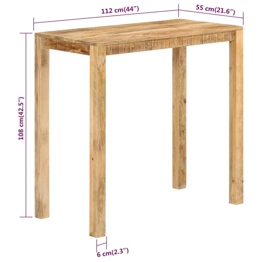 Table de bar 112x55x108 cm Bois de manguier massif