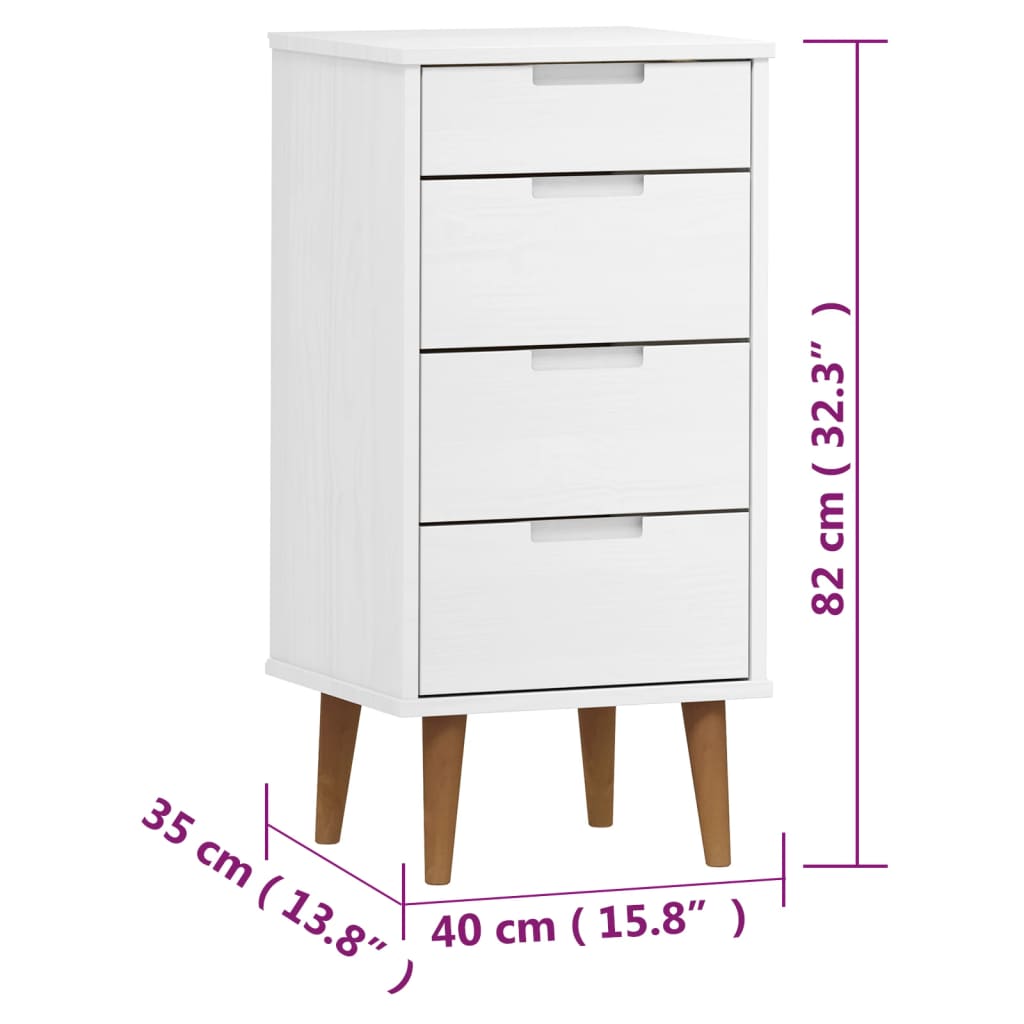 Commode MOLDE Blanc 40x35x82 cm Bois de pin massif