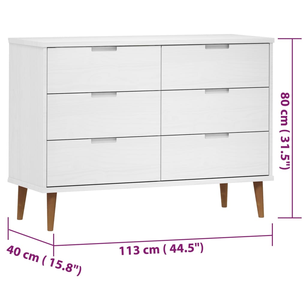 Commode MOLDE Blanc 113x40x80 cm Bois de pin massif