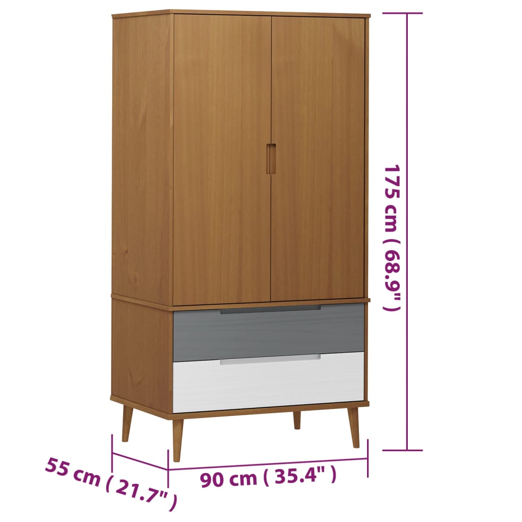 Garde-robe MOLDE Marron 90x55x175 cm Bois massif de pin