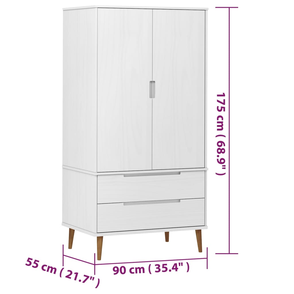 Garde-robe MOLDE Blanc 90x55x175 cm Bois massif de pin