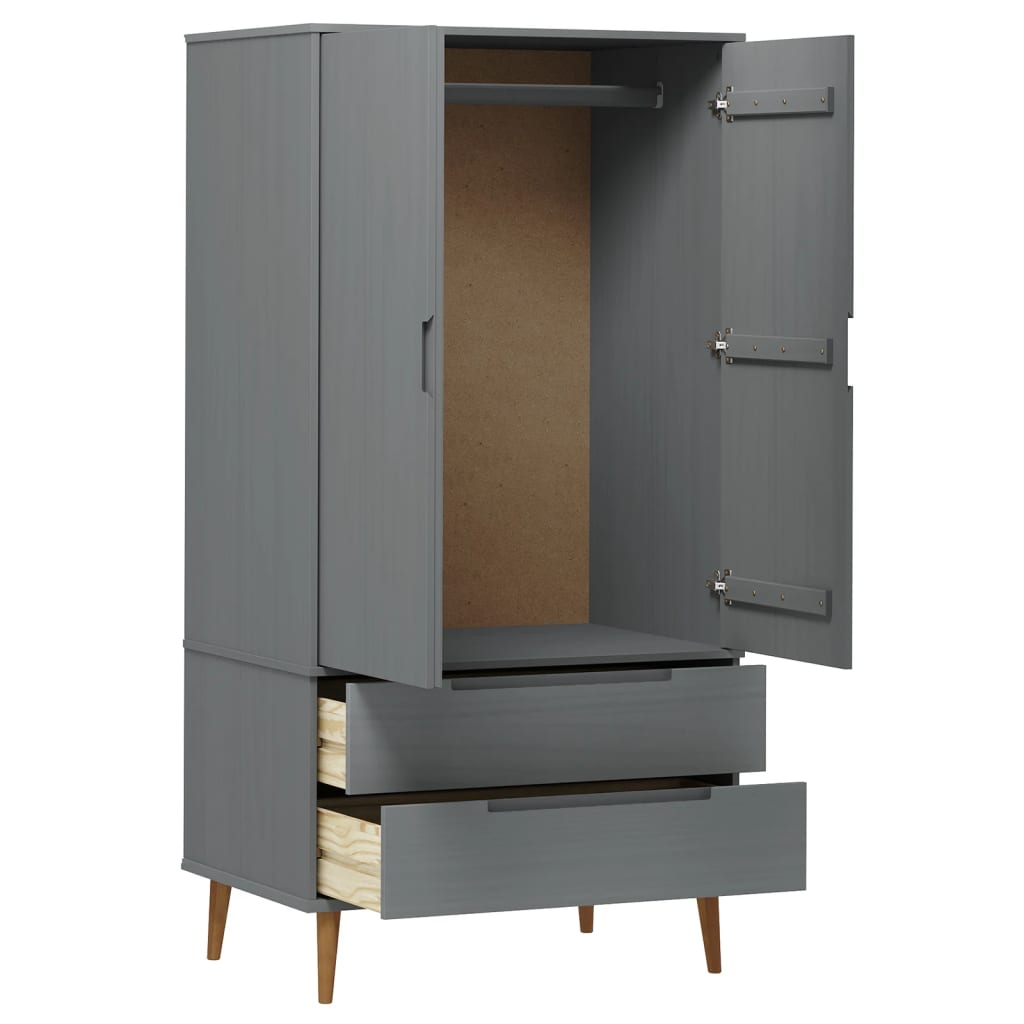 Garde-robe MOLDE Gris 90x55x175 cm Bois massif de pin