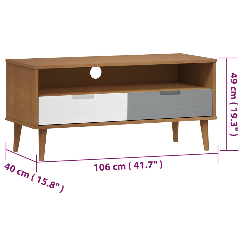 Meuble TV MOLDE Marron 106x40x49 cm Bois de pin massif