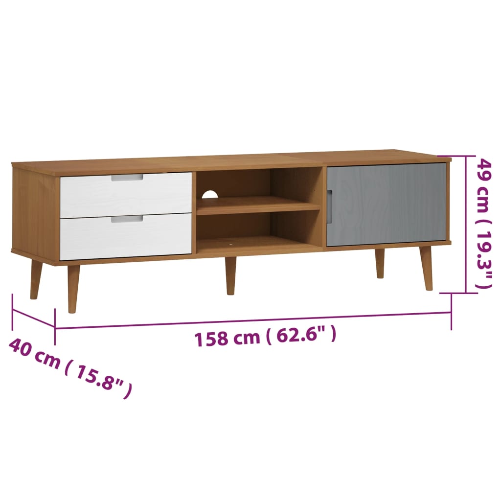 Meuble TV MOLDE Marron 158x40x49 cm Bois de pin massif