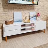 Meuble TV MOLDE Blanc 158x40x49 cm Bois de pin massif