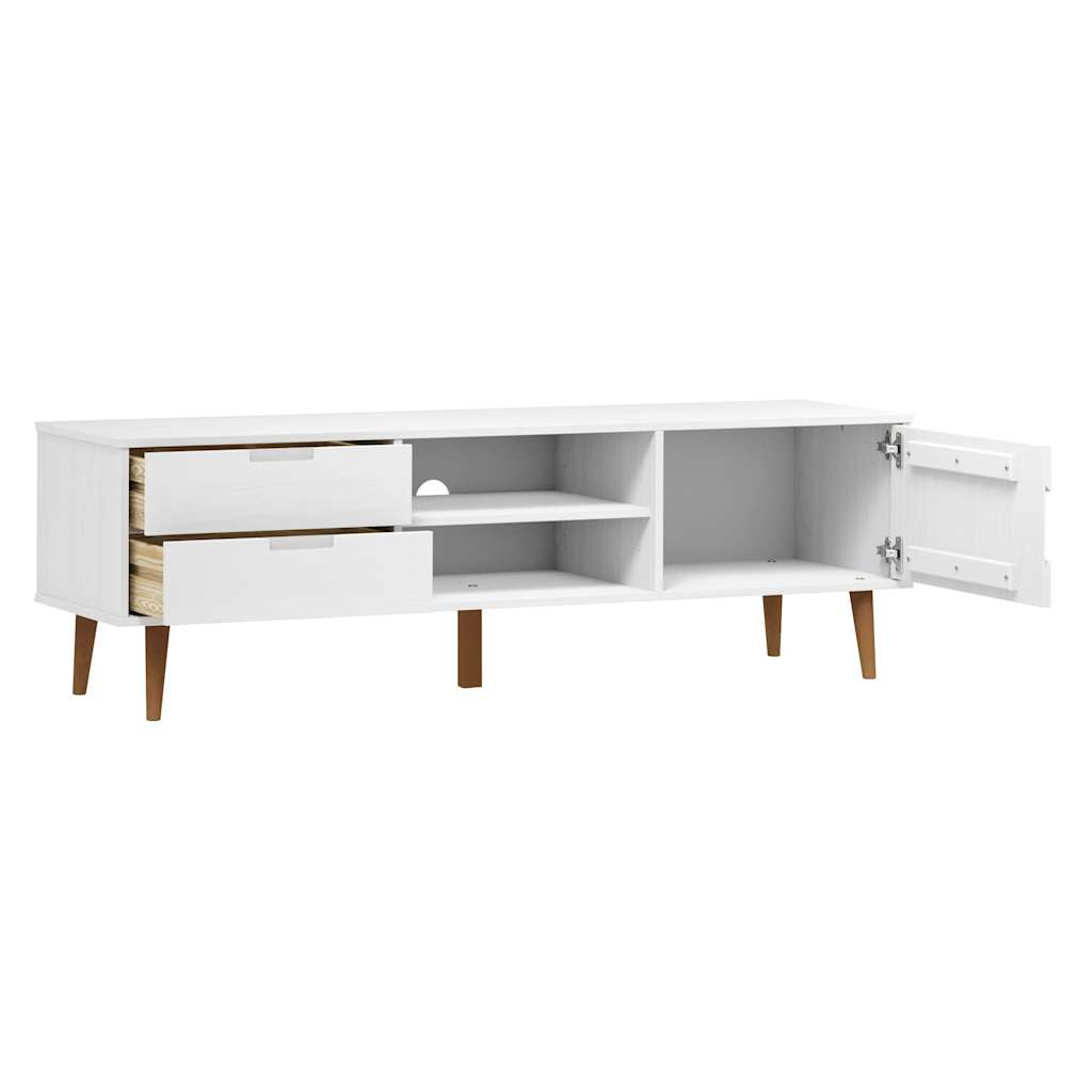 Meuble TV MOLDE Blanc 158x40x49 cm Bois de pin massif