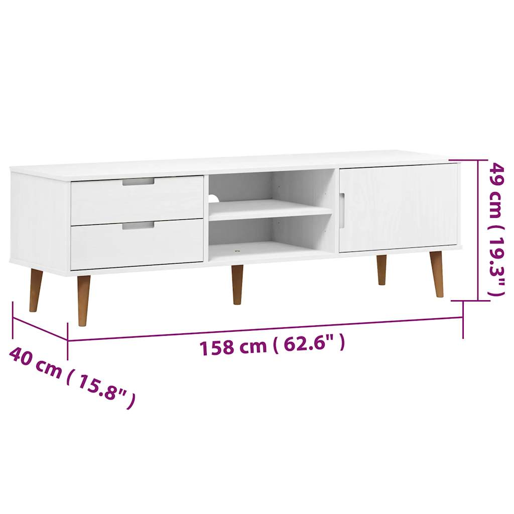 Meuble TV MOLDE Blanc 158x40x49 cm Bois de pin massif