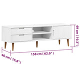 Meuble TV MOLDE Blanc 158x40x49 cm Bois de pin massif