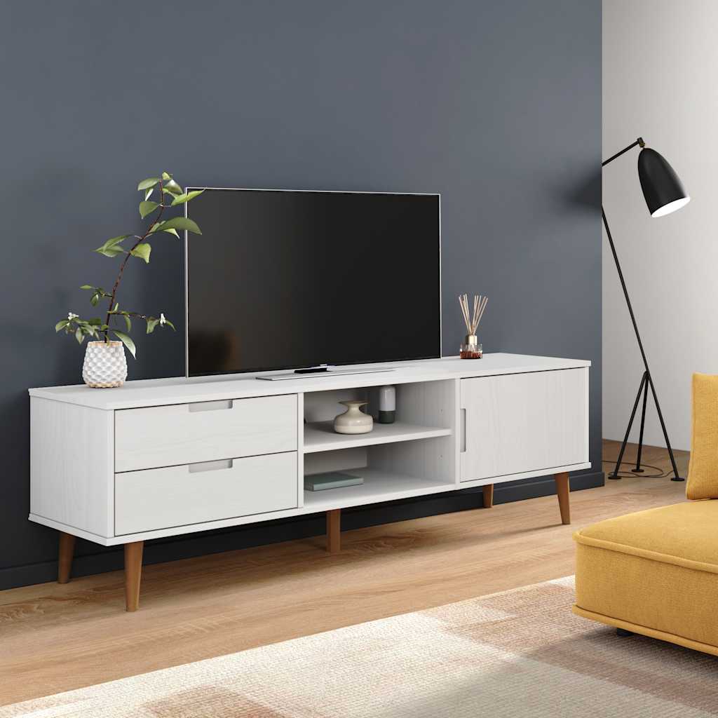 Meuble TV MOLDE Blanc 158x40x49 cm Bois de pin massif