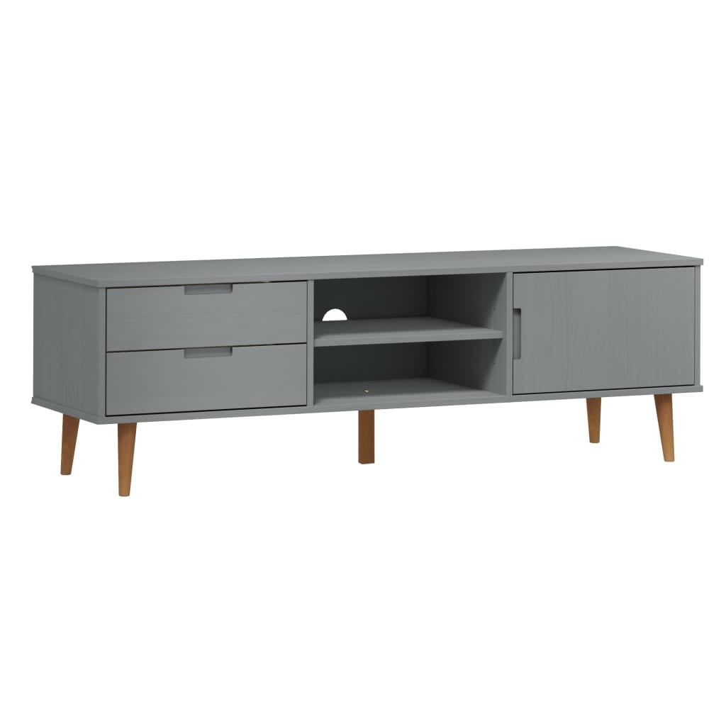 Meuble TV MOLDE Gris 158x40x49 cm Bois de pin massif