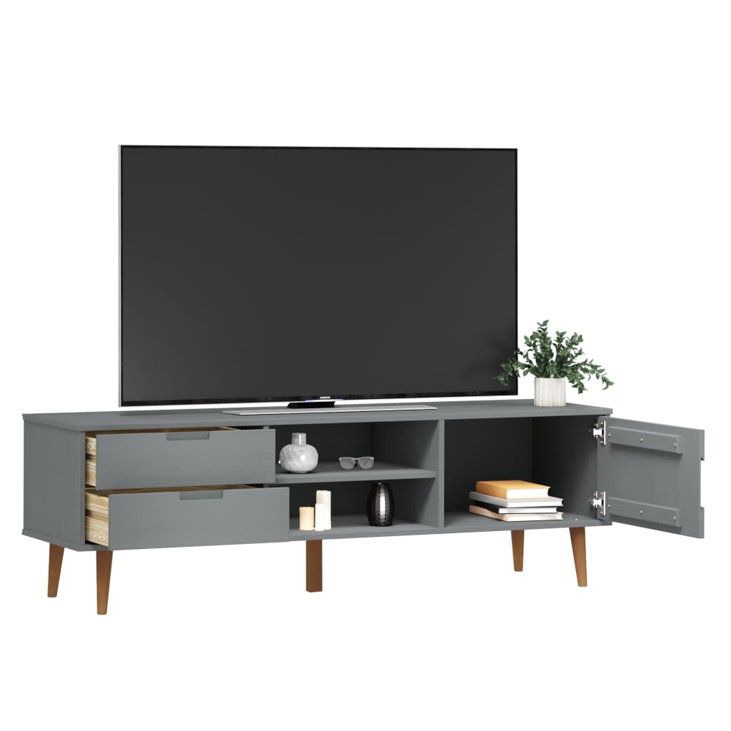 Meuble TV MOLDE Gris 158x40x49 cm Bois de pin massif