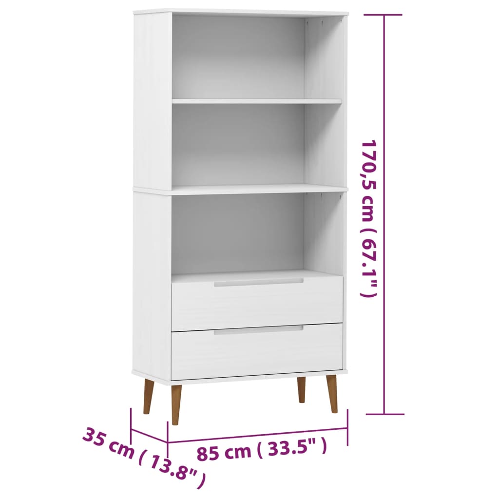 Bibliothèque MOLDE Blanc 85x35x170,5 cm Bois massif de pin