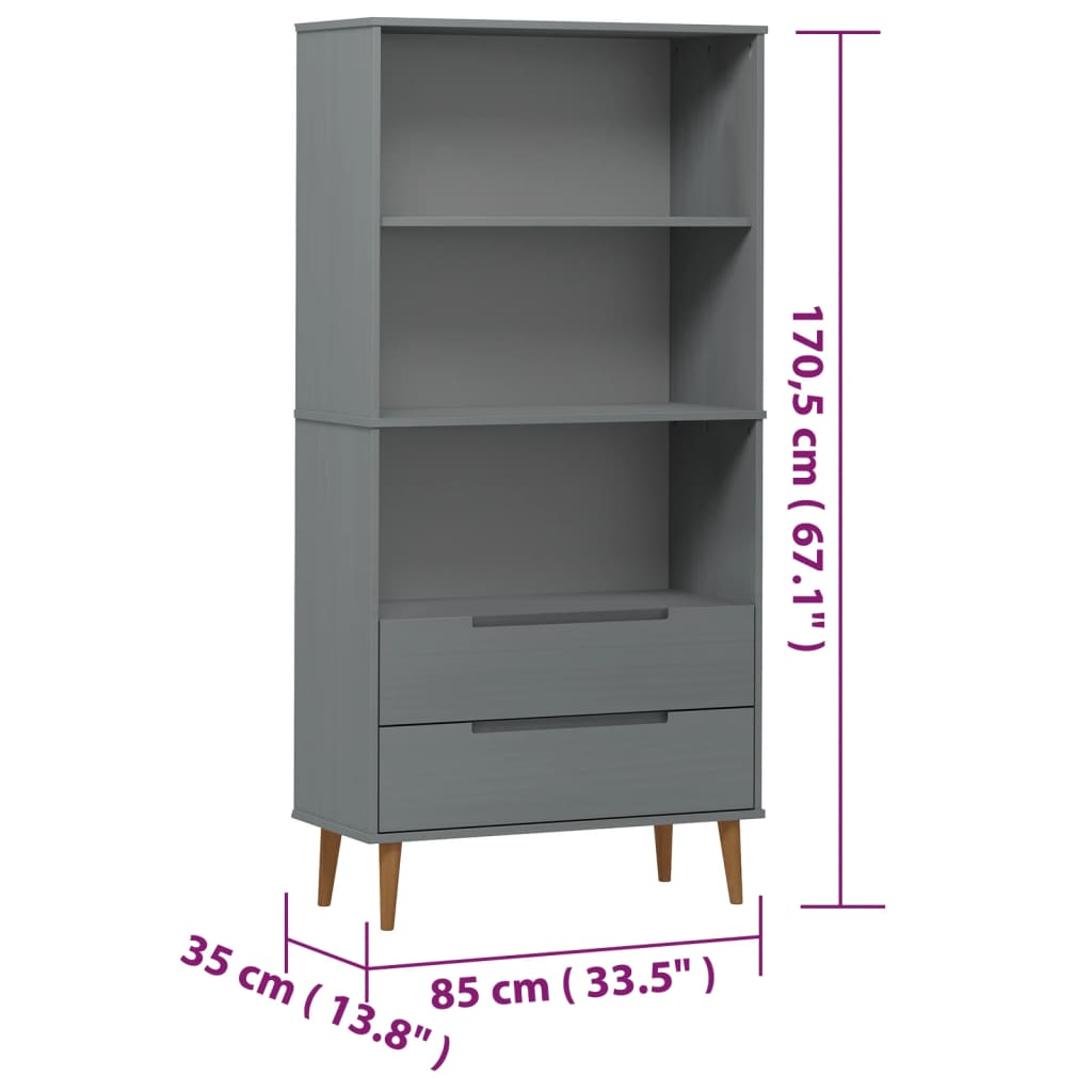 Bibliothèque MOLDE Gris 85x35x170,5 cm Bois massif de pin