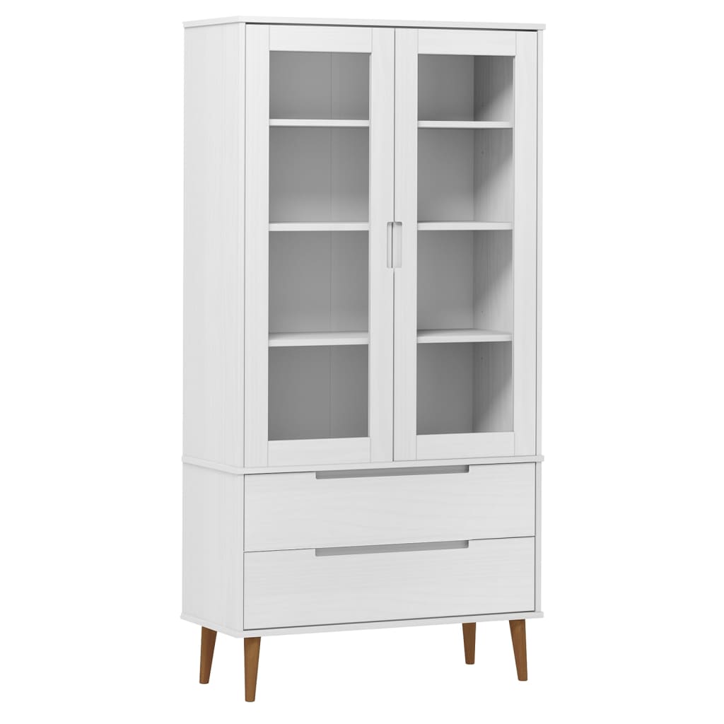 Armoire à vitrine MOLDE Blanc 90x35x175 cm Bois de pin massif