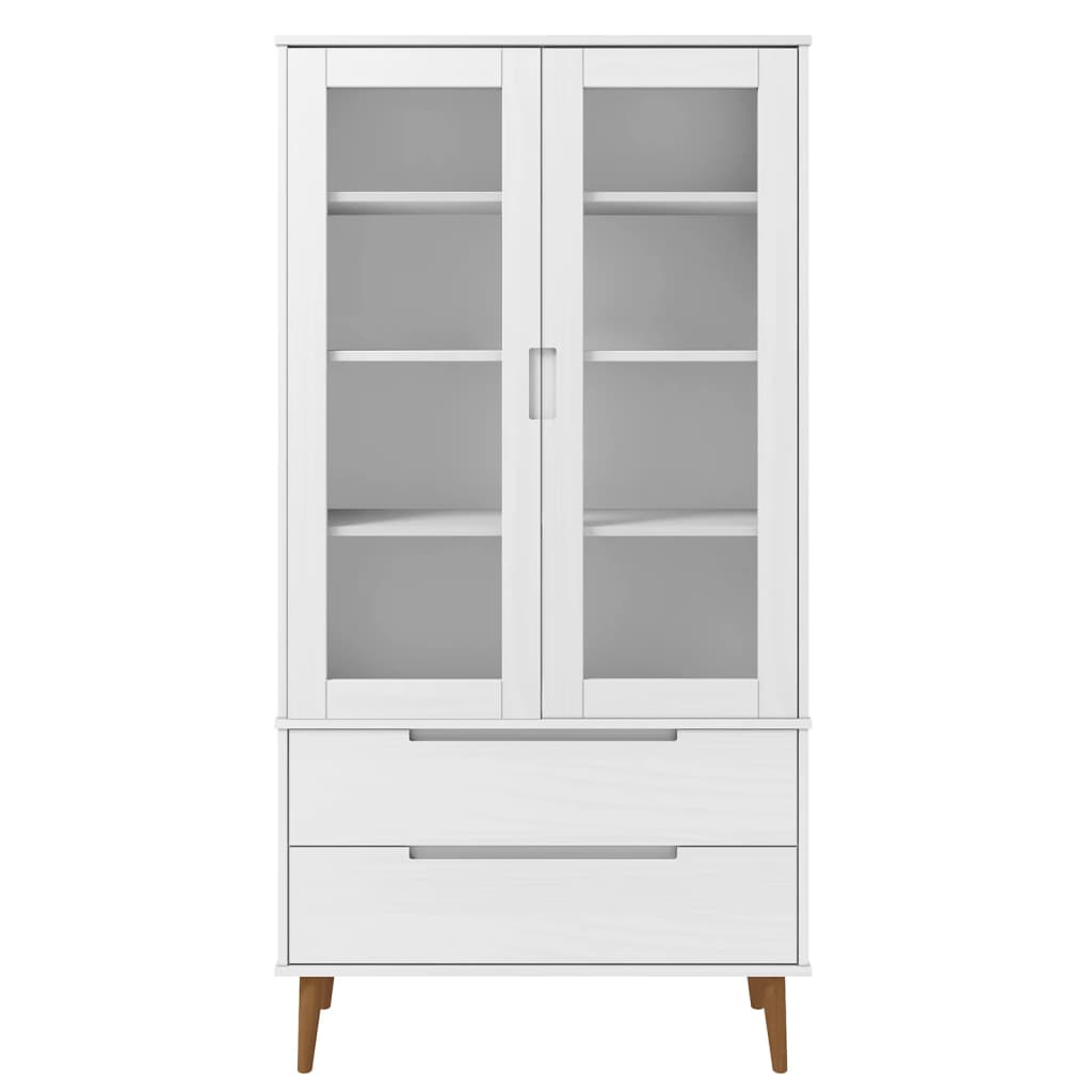 Armoire à vitrine MOLDE Blanc 90x35x175 cm Bois de pin massif