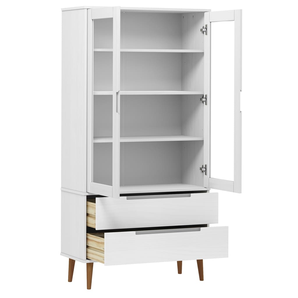 Armoire à vitrine MOLDE Blanc 90x35x175 cm Bois de pin massif