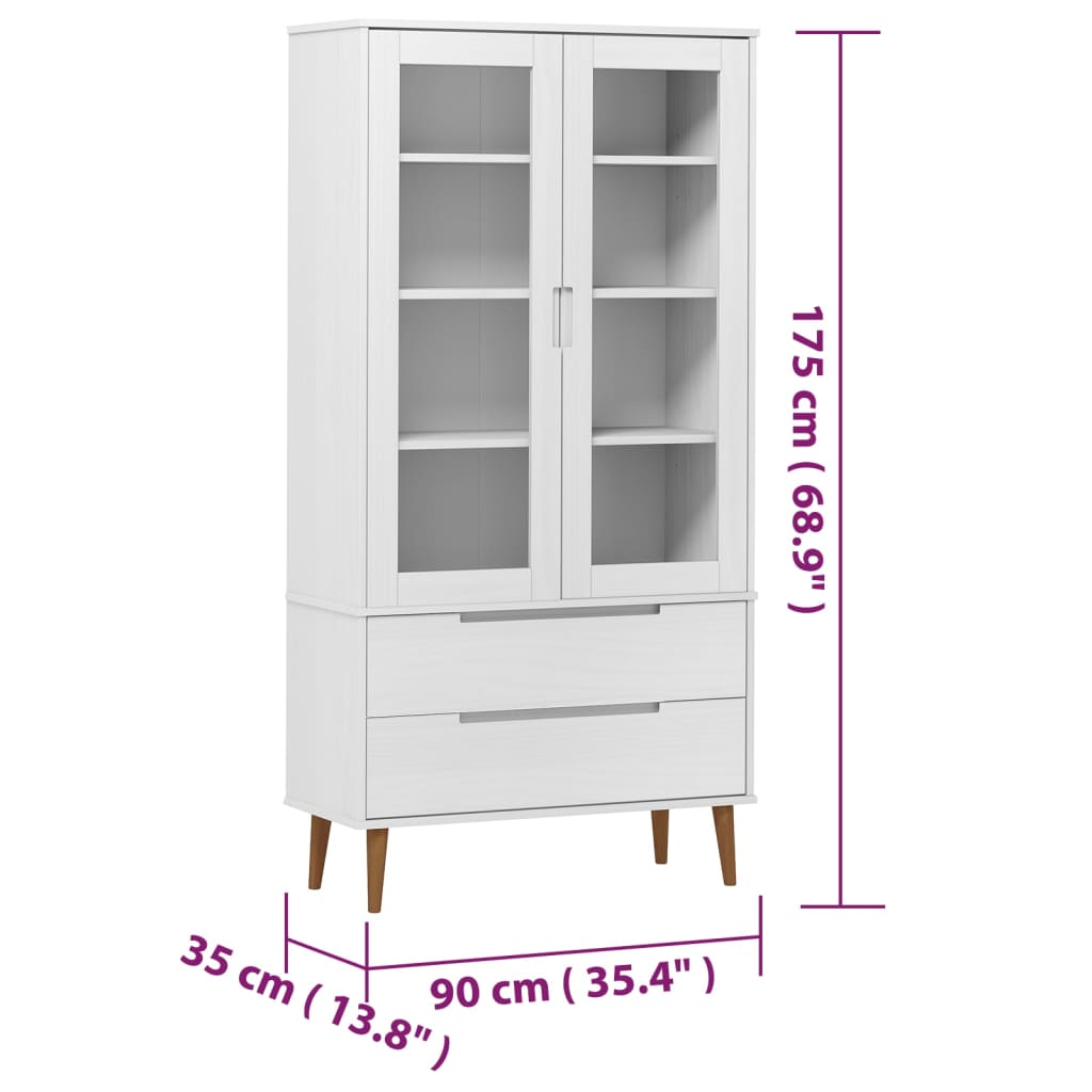 Armoire à vitrine MOLDE Blanc 90x35x175 cm Bois de pin massif