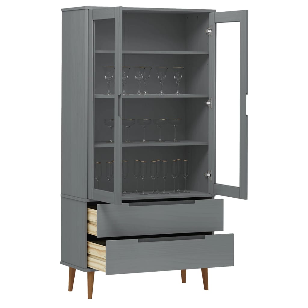 Armoire à vitrine MOLDE Gris 90x35x175 cm Bois de pin massif