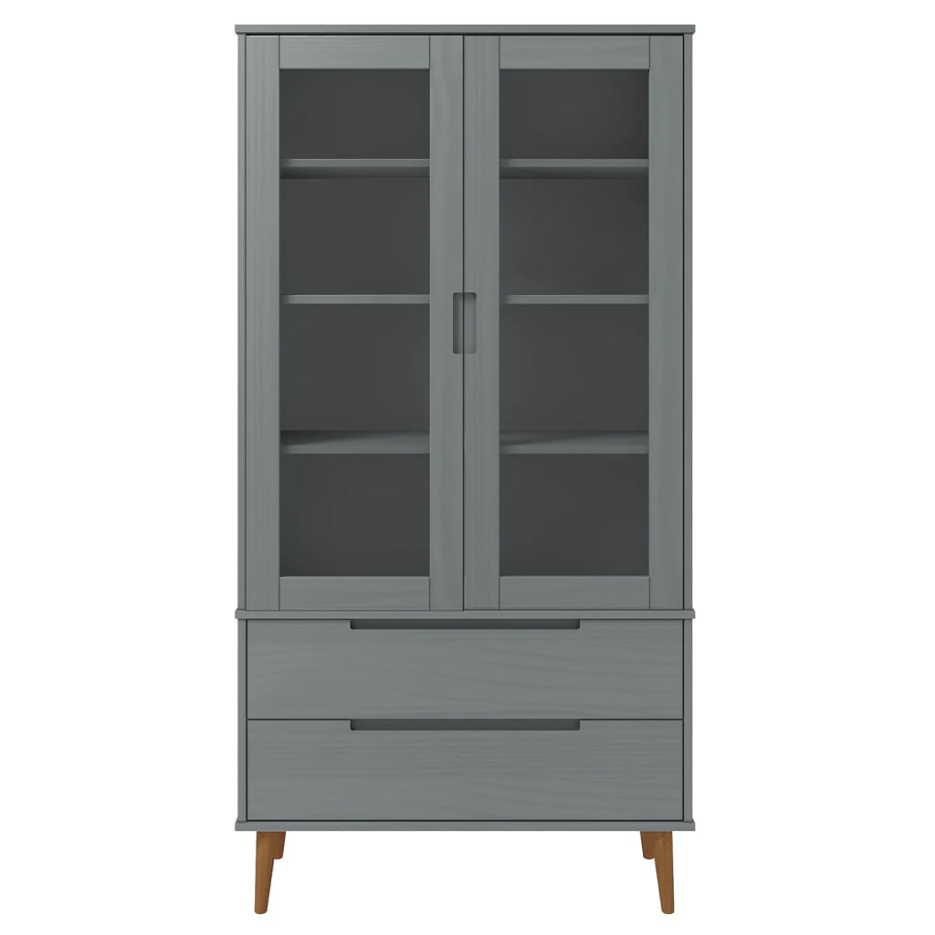 Armoire à vitrine MOLDE Gris 90x35x175 cm Bois de pin massif