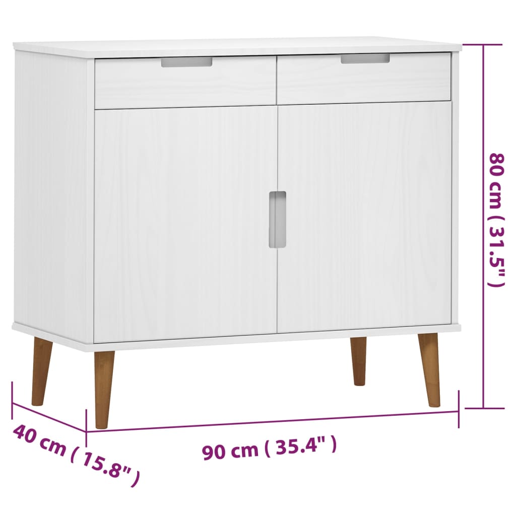 Buffet MOLDE Blanc 90x40x80 cm Bois massif de pin