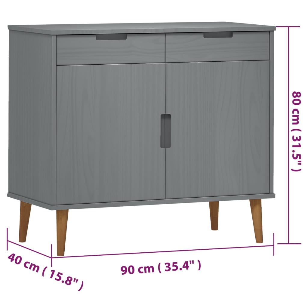 Buffet MOLDE Gris 90x40x80 cm Bois massif de pin