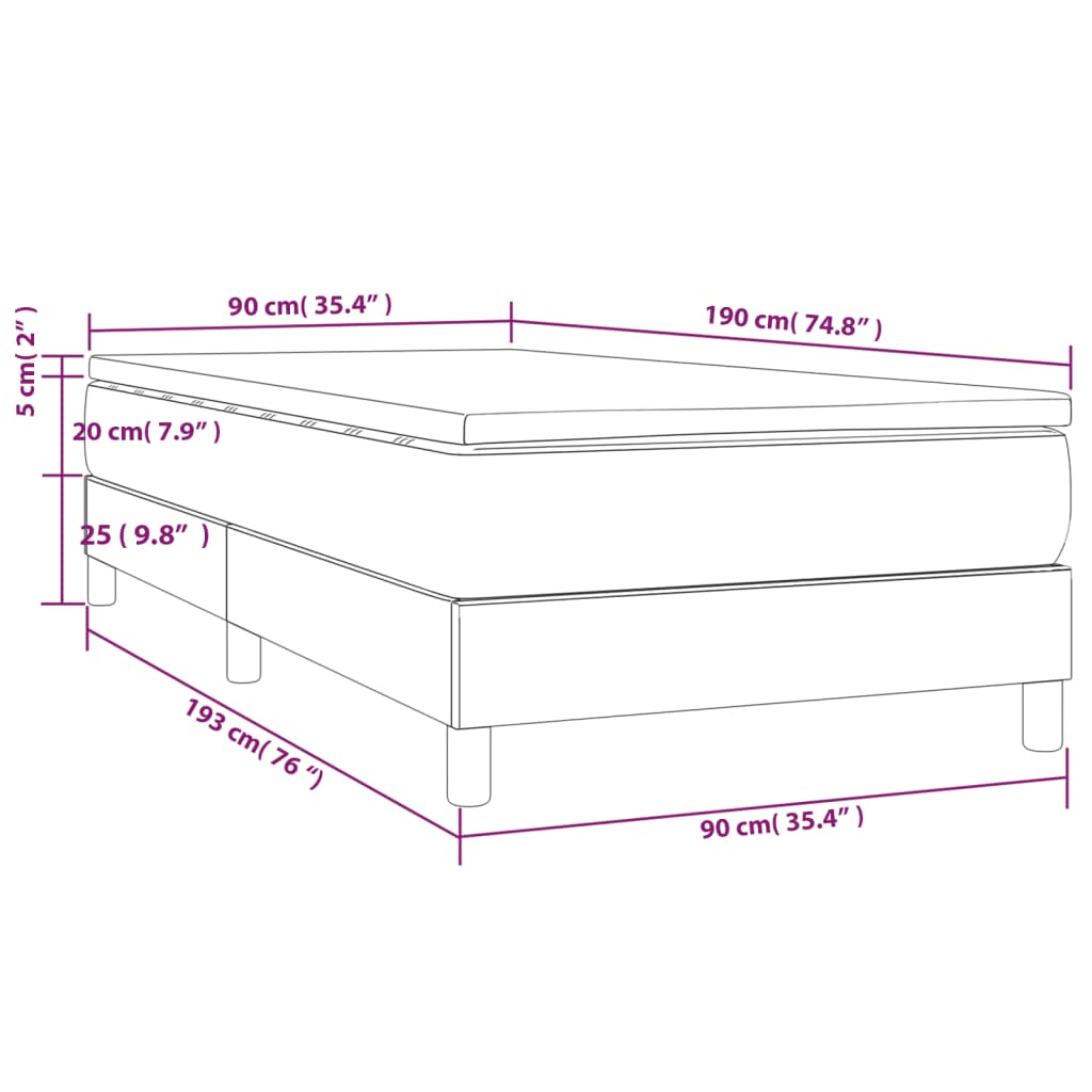 Bed slatted base and mattress Cream 90x190 cm Fabric