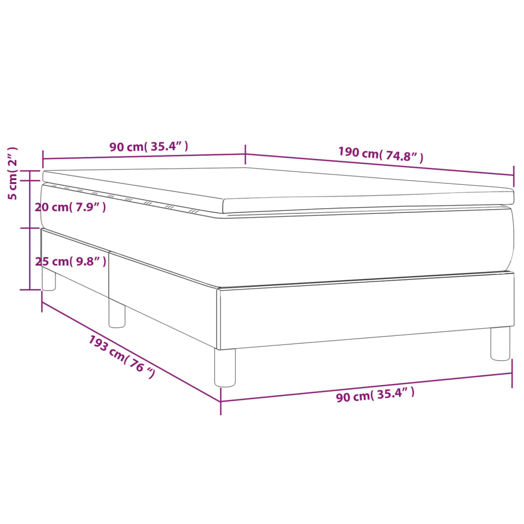 Bed slatted base and mattress Cream 90x190 cm Fabric