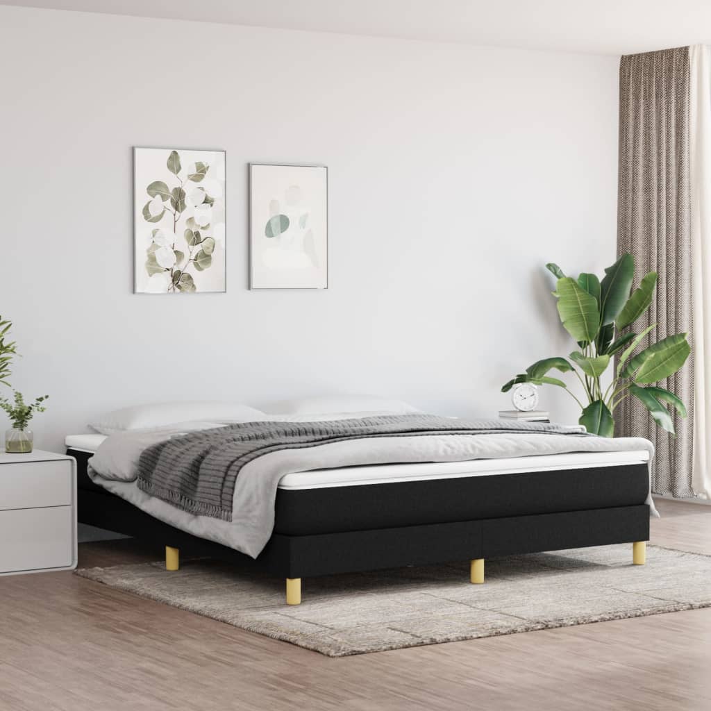 Slatted bed base with mattress Black 160x200 cm Fabric