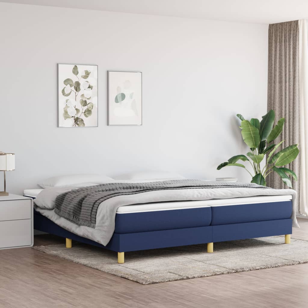 Slatted bed base with mattress Blue 200x200 cm Fabric