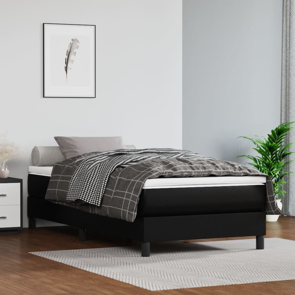 Slatted bed base with mattress Black 90x190 cm Faux leather