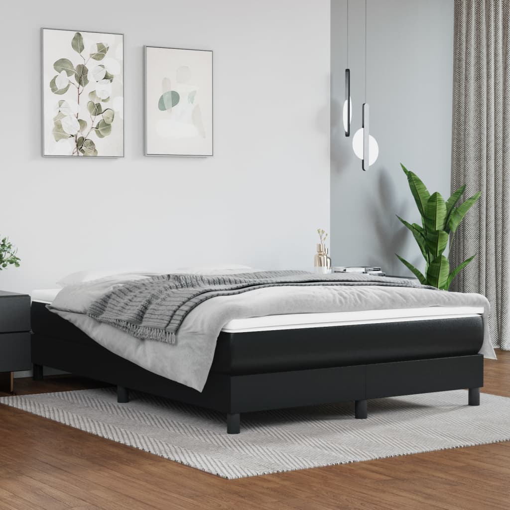 Slatted bed base with mattress Black 140x200 cm Faux leather