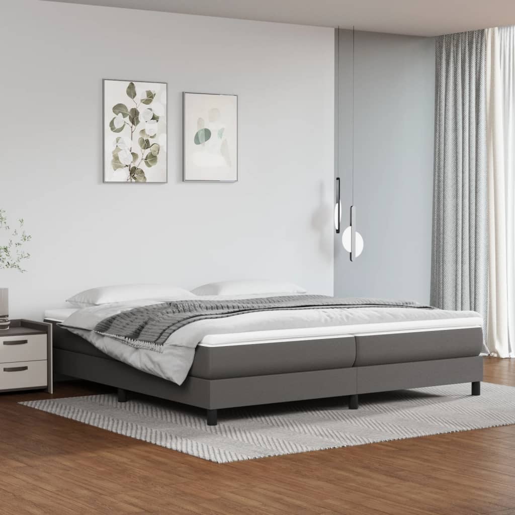 Bed slatted base with mattress Grey 200x200 cm Faux leather