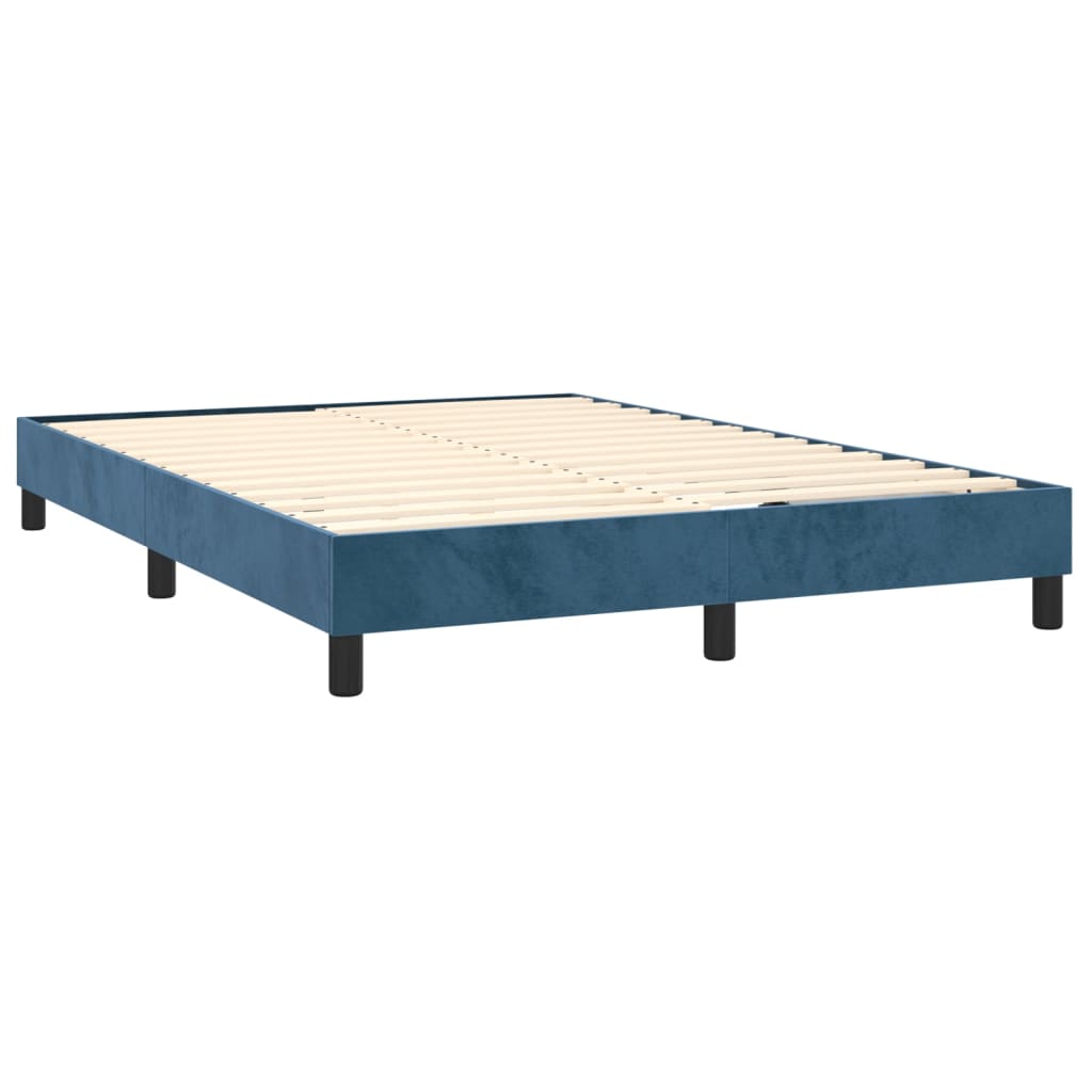 Dark Blue 140x190cm Velvet Bed Slatted Base and Mattress