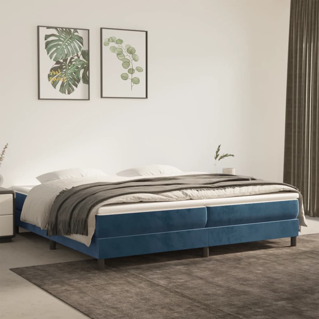 Dark Blue 200x200cm Velvet Bed Slatted Base and Mattress