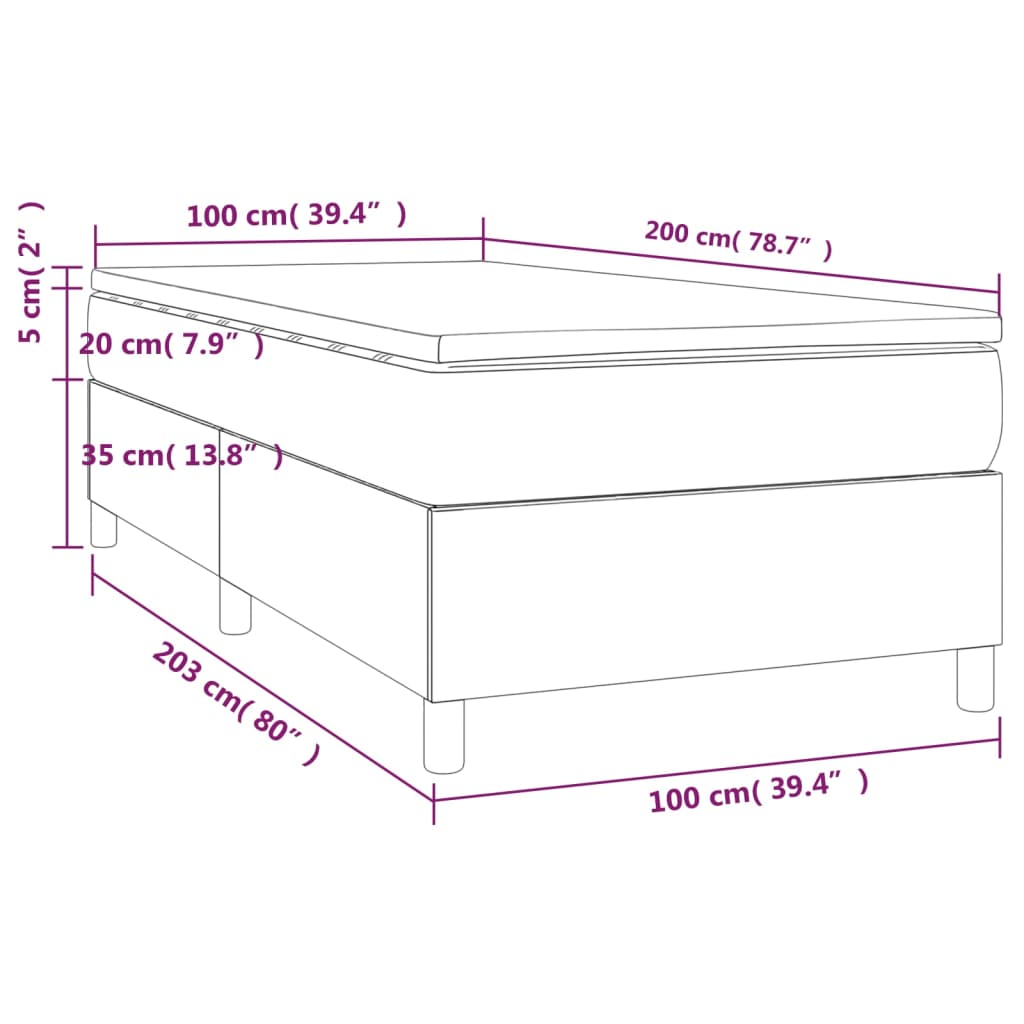 Slatted bed base with mattress Light grey 100x200cm Fabric