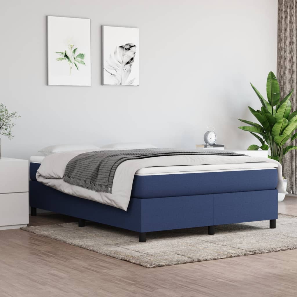 Slatted bed base with mattress Blue 140x200 cm Fabric