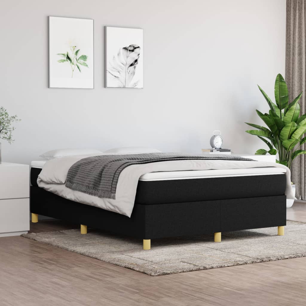 Slatted bed base with mattress Black 140x190 cm Fabric